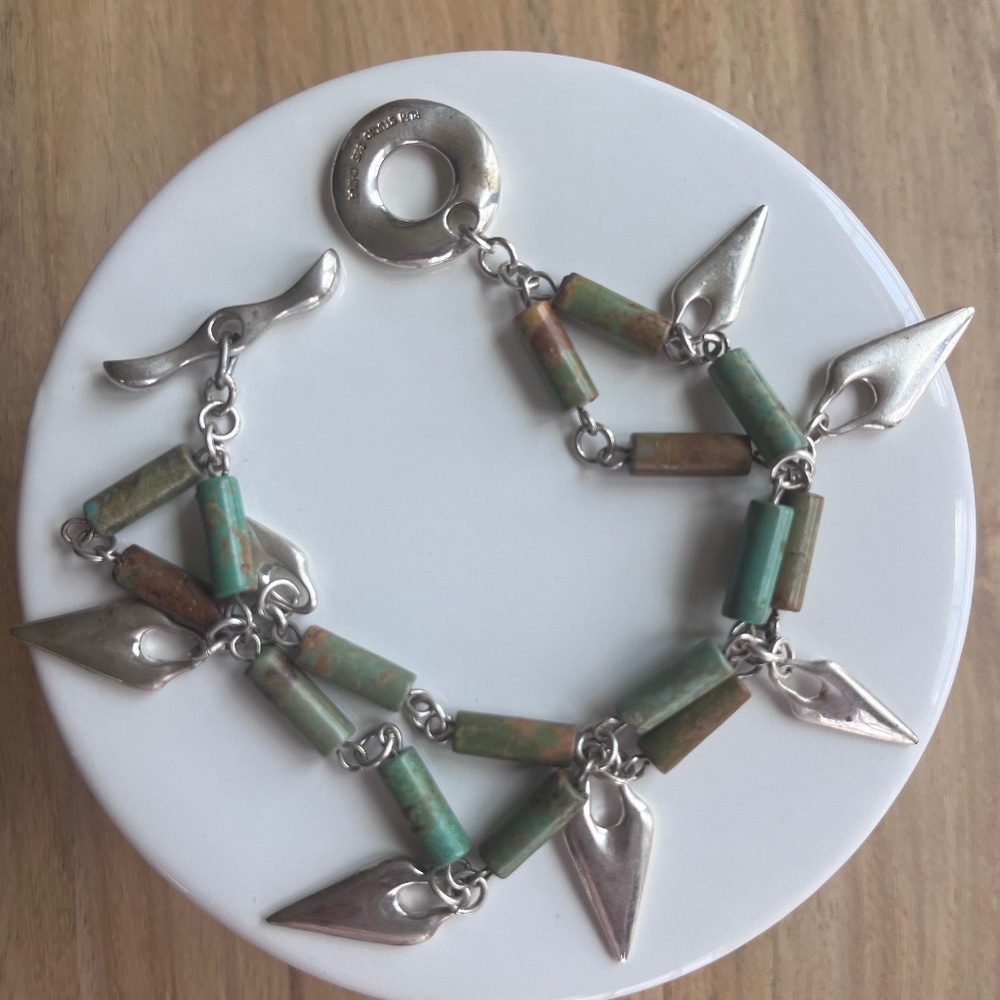 RLM Studio double strand turqouise and sterling silver bracelet, 8.25" green - Picture 7 of 10